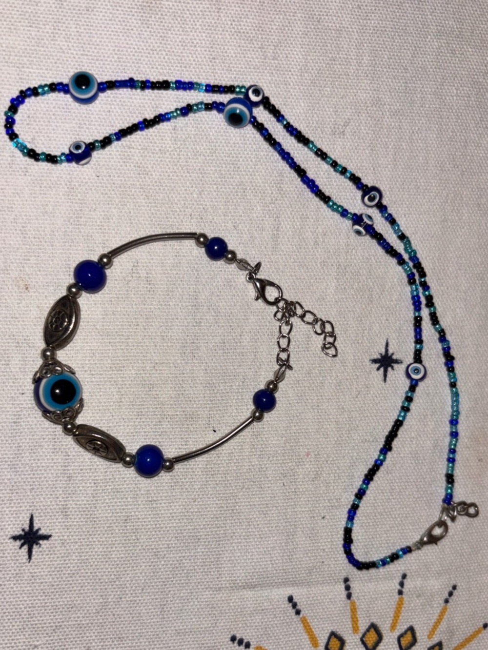 Blue Beaded Evil Eye Necklace and Bracelet Set